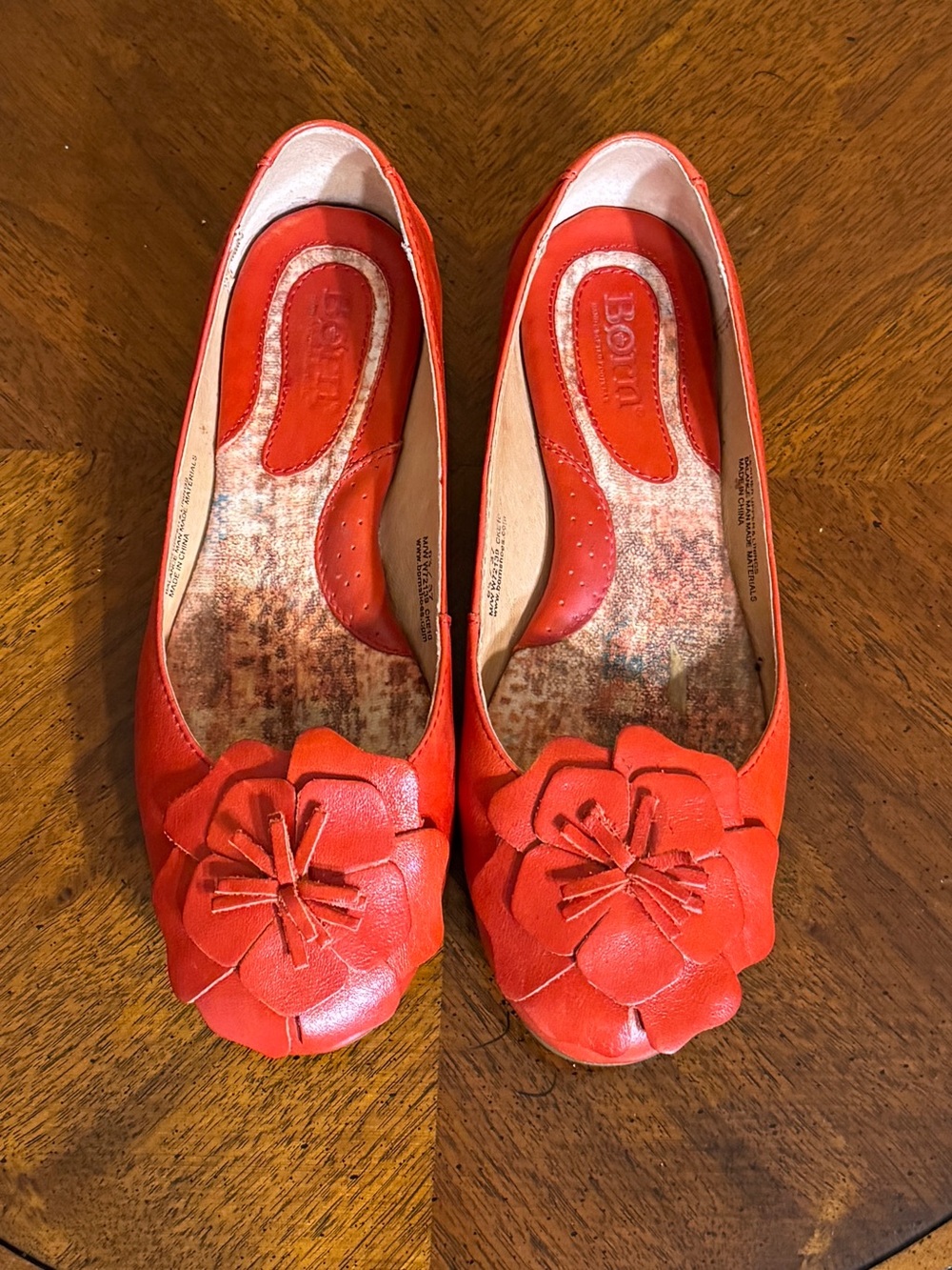 Born “Peony” Coral Orange Leather Ballet Flats